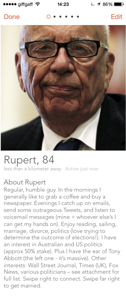 Rupert murdoch Tinder