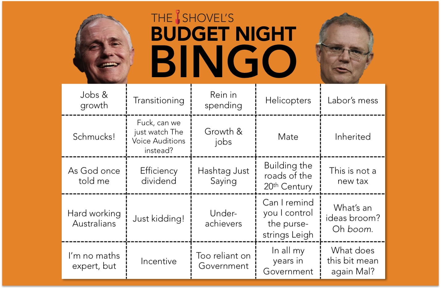 the shovel's budget night bingo 2