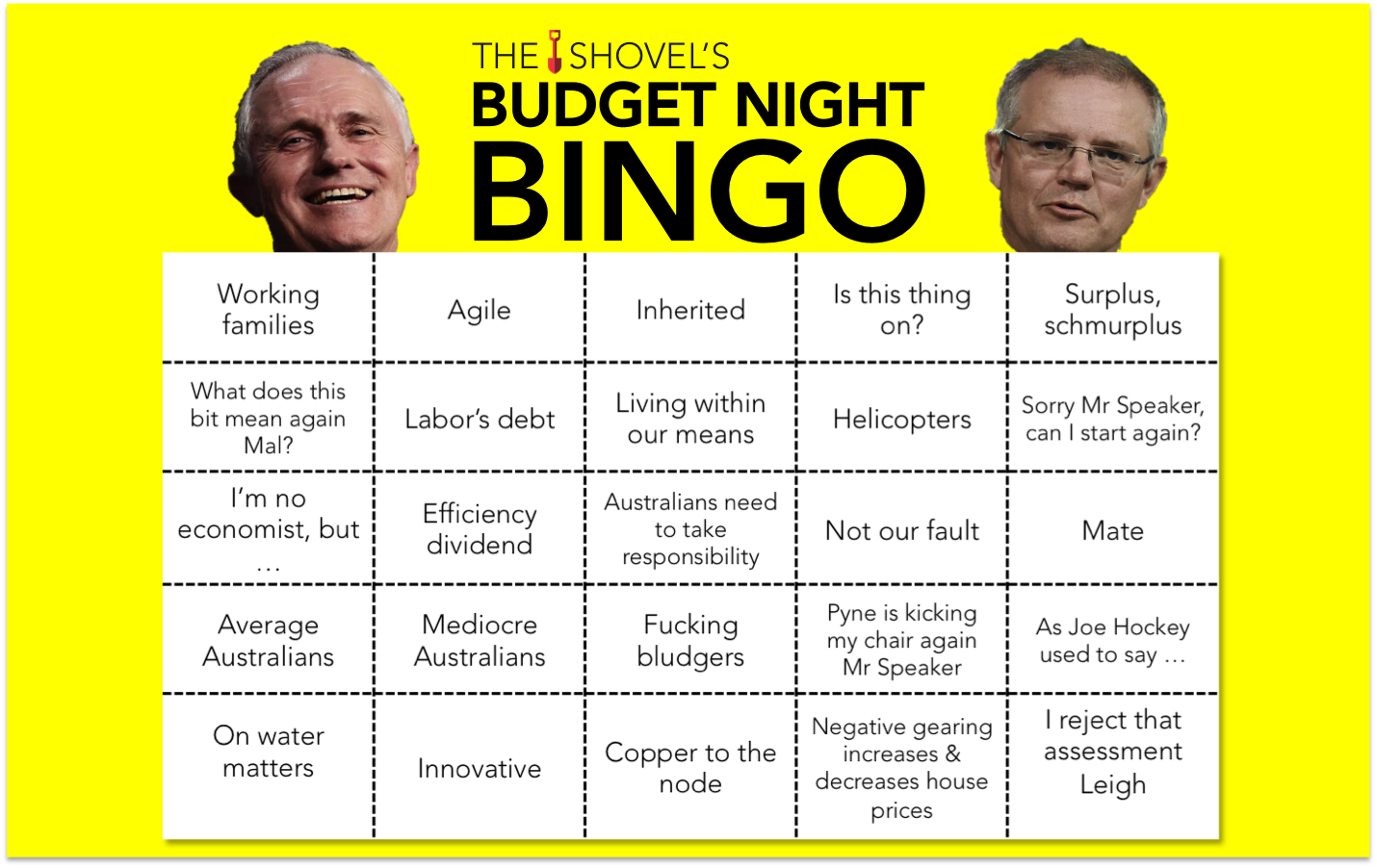 the shovel's budget night bingo